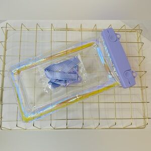 Lavender Iridescent waterproof phone pouch with detachable lanyard